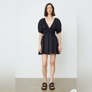 Matteau shirred black plunge mini dress sz 2